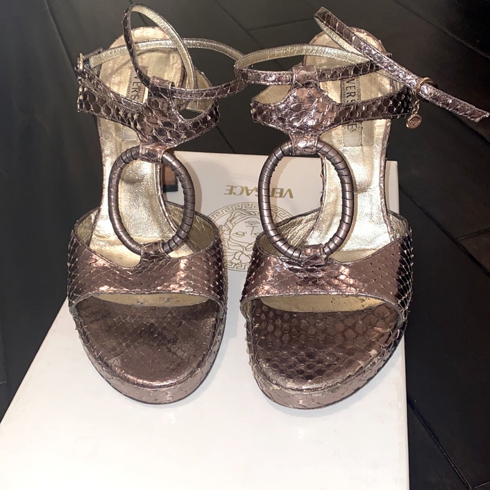 VERSACE PYTHON ANKLE SANDALS WITH RING SIZE 38
